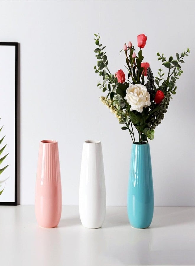 Valemoon White Ceramic Vase, 7.5 Inch Flower Vase with Vertical Stripes for Pampas Calla Lily Tulip, Minimalism Modern Style for Housewarming, Weddings, Birthday, Christmas, Thanksgiving, New Year - Image 5